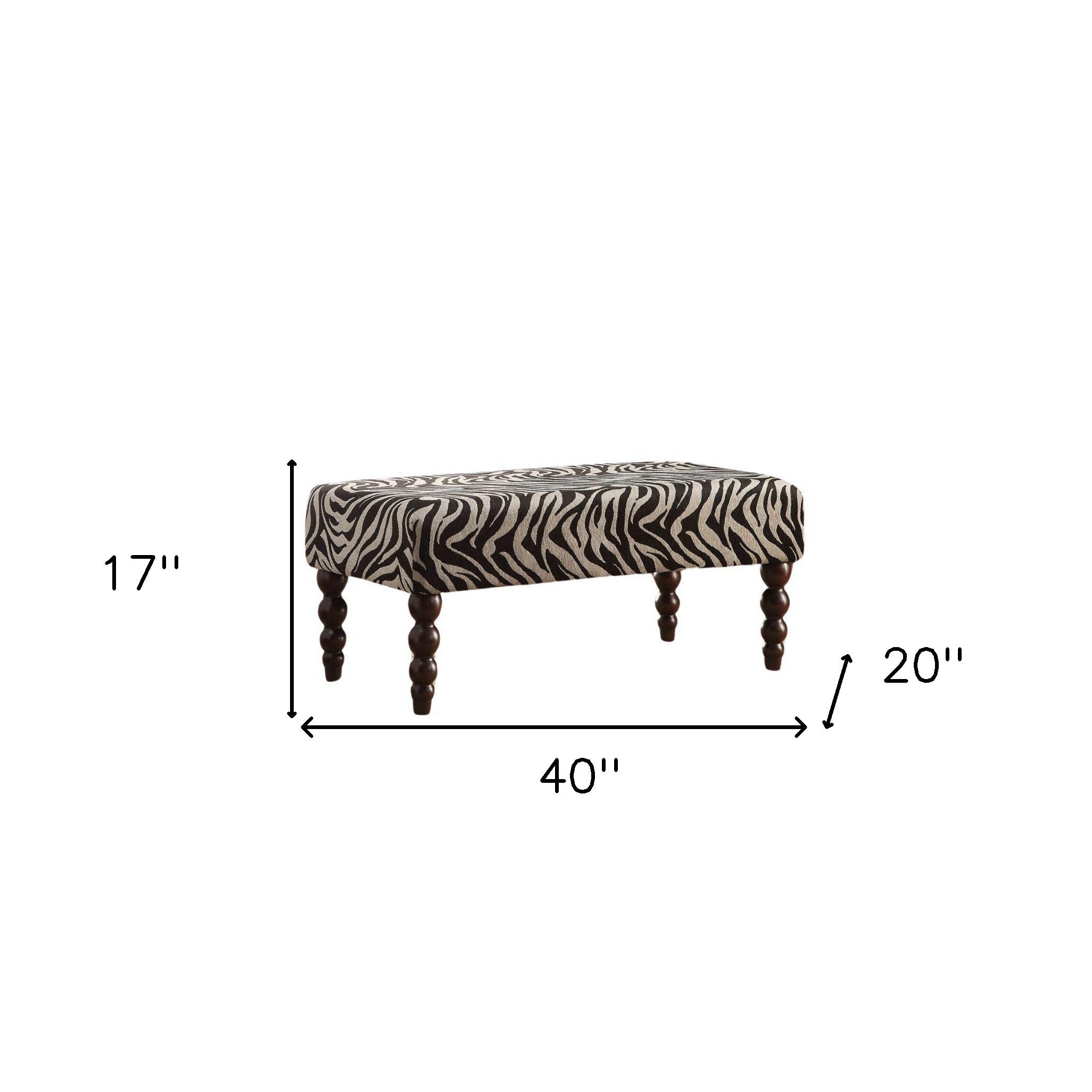 40' X 20' X 17' Zebra Fabric And Rubber Wood Bench