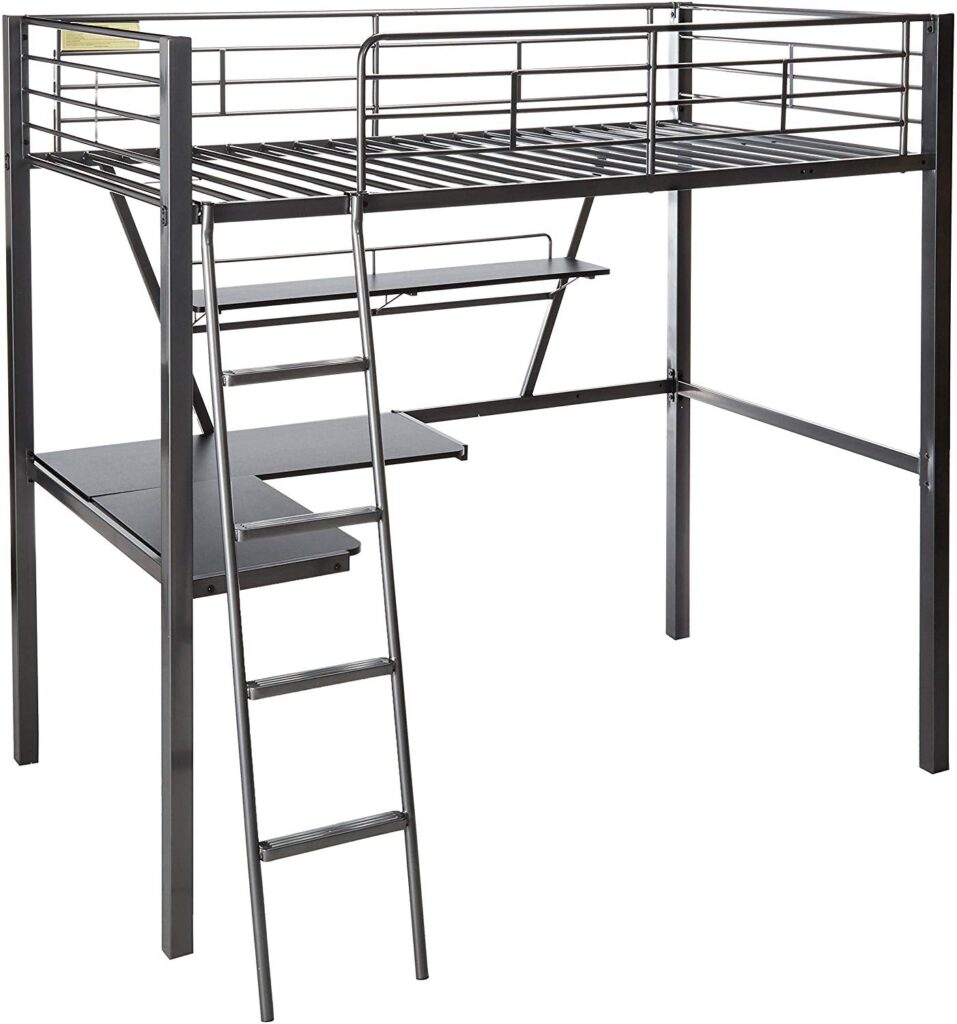 79′ X 42′ X 72′ Silver And Black Metal Tube Loft Bed With Desk