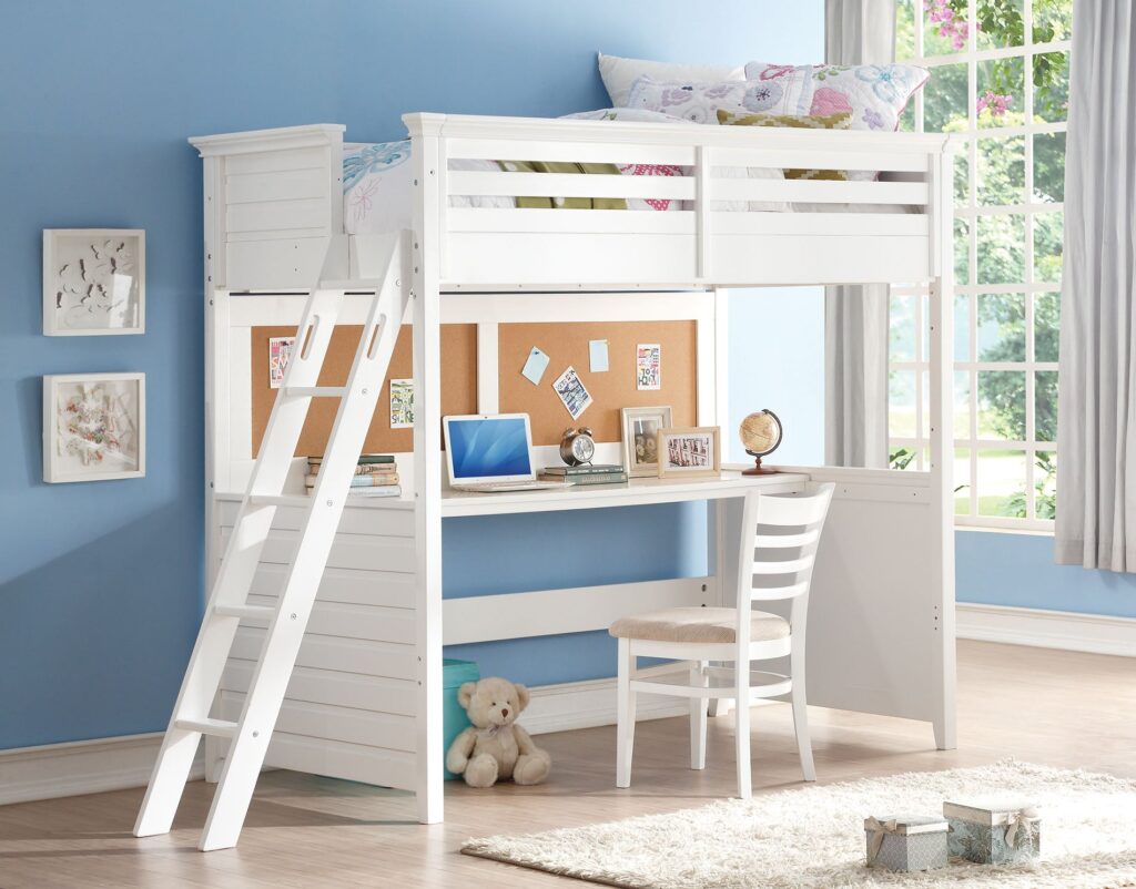 83′ X 45′ X 74′ Twin White Poplar Wood Loft Bed With Desk