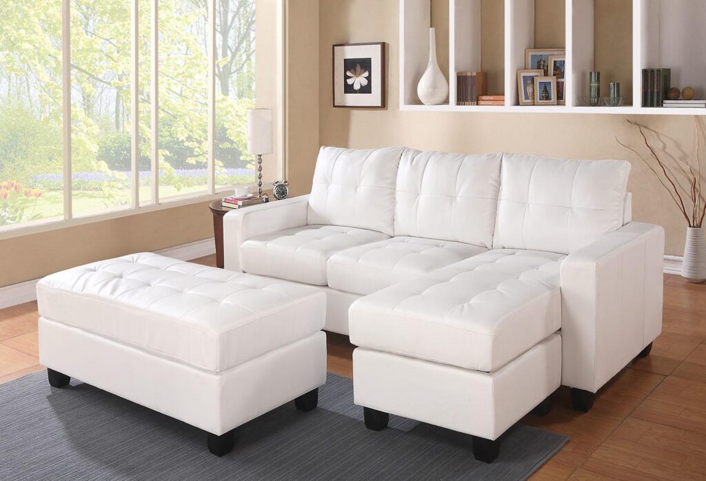 83′ X 57′ X 35′ White Bonded Leather Match Sectional Sofa With Ottoman