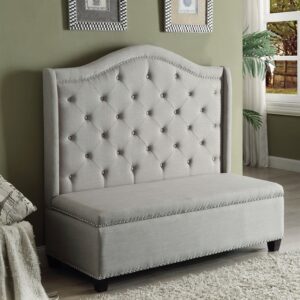 Beige Upholstered Full Platform Bed