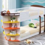 100′ X 41′ X 57′ White And Chocolate Twin Over Twin Bunk Bed With Storage Shelf