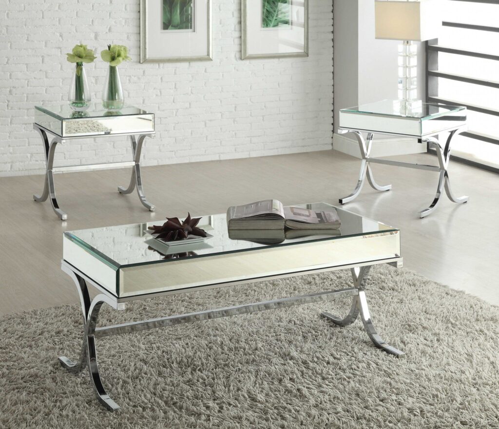 42′ X 21′ X 19′ Mirrored Top And Chrome Coffee Table