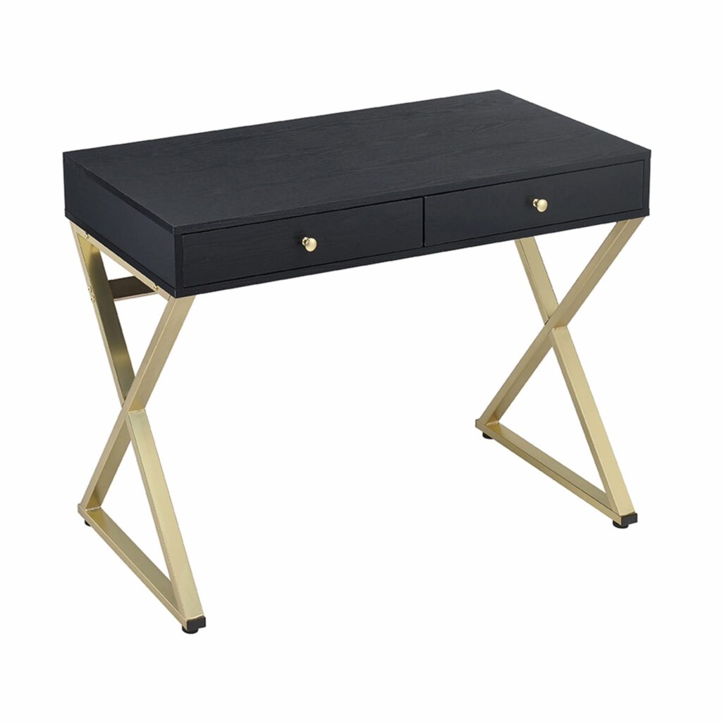 42′ X 19′ X 31′ Black And Brass Particle Board Desk