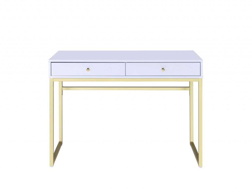 42′ X 19′ X 31′ White And Brass Particle Board Desk