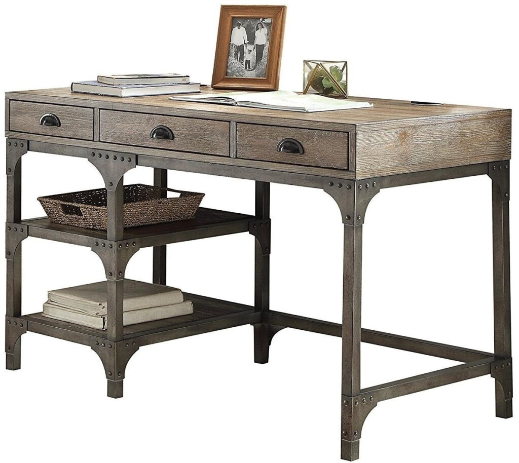 47′ X 24′ X 29′ Weathered Oak And Antique Silver Desk