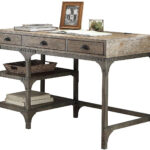 47′ X 24′ X 29′ Weathered Oak And Antique Silver Desk