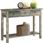 42′ X 16′ X 32′ Antique White And Teal Wooden Console Table