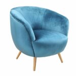 Teal Velvet Armed Accent Chair with Natural Finish Wood legs