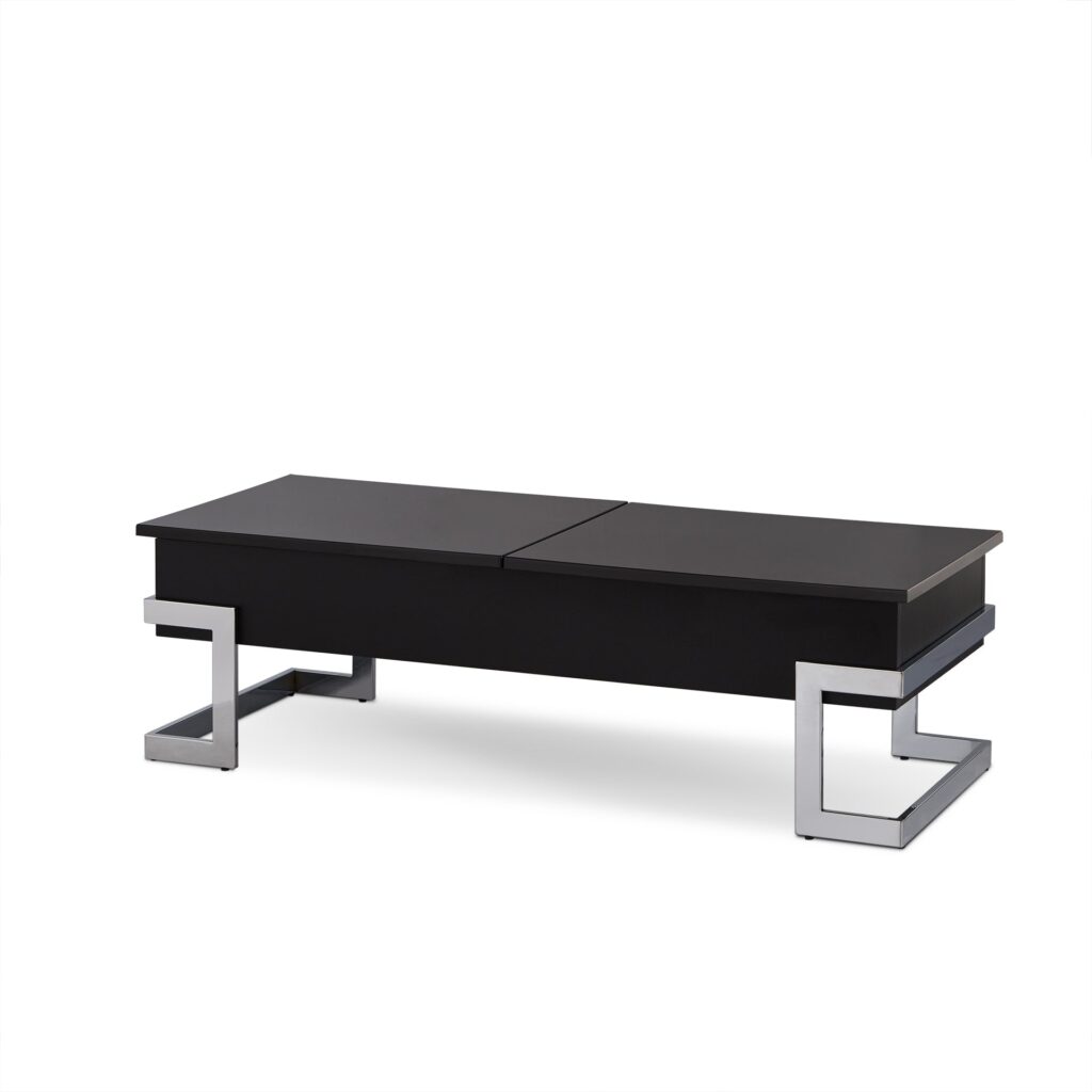 47′ X 20′ X 14-24′ Black And Chrome Particle Board Coffee Table