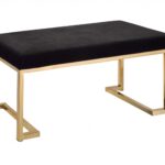 Modern Rectangular Black Padded Bench with Champagne Metal Base