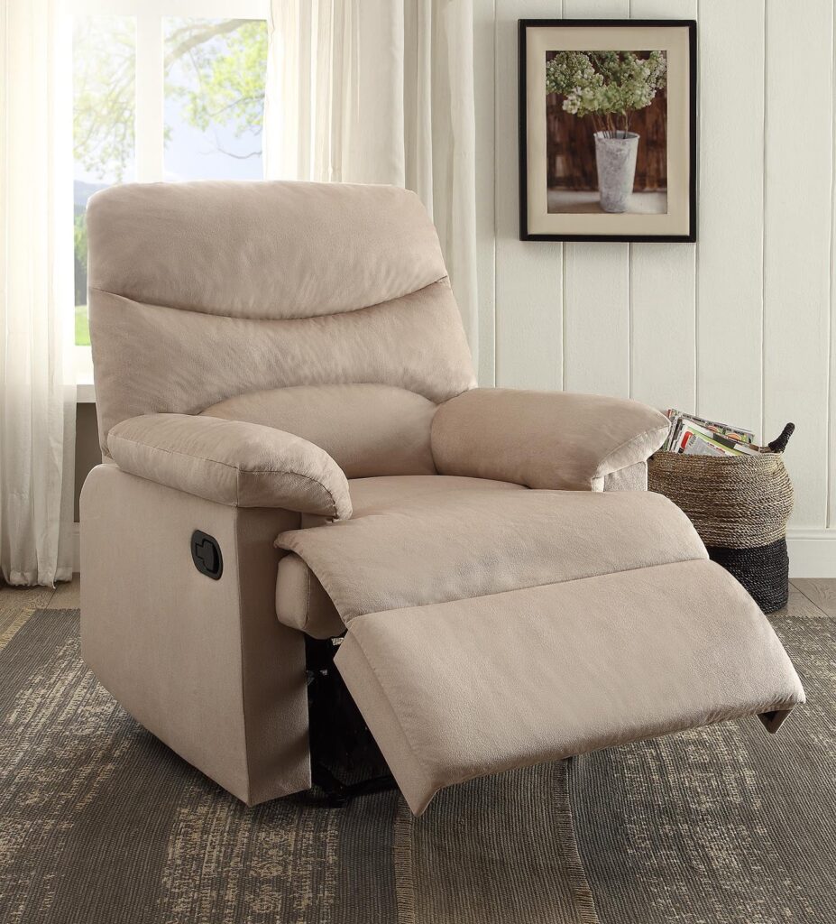 Recliner , Light Brown Woven Fabric – Woven Fabric, Wood (Solid Light Brown Woven Fabric