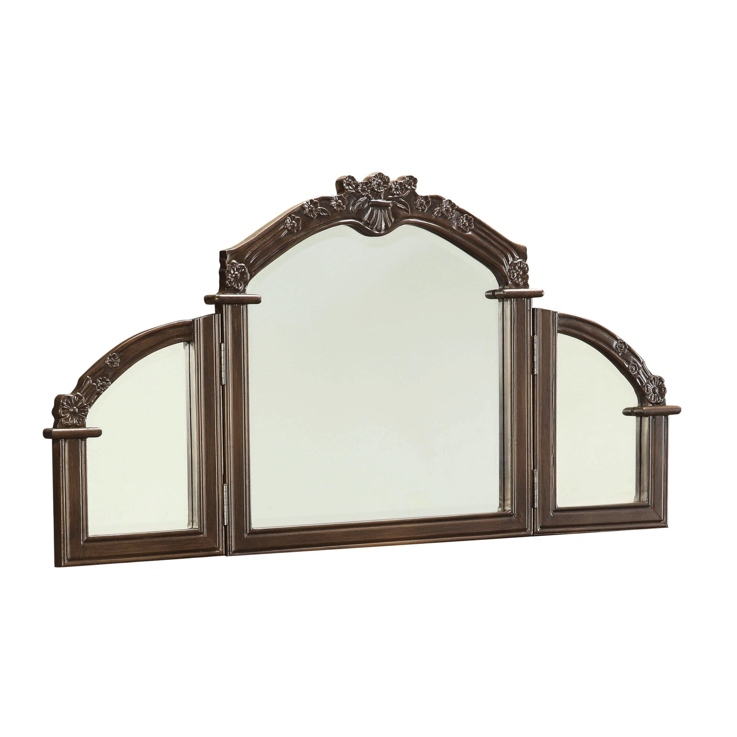 Dark Brown Finish Vanity Table with Mirror