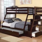 98″ X 56″ X 65″ Espresso Pine Wood Bunk Bed (Twin/Full) with Trundle