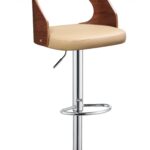 33′ Sleek Walnut and Tan Faux Leather Adjustable Swivel Bar Stool