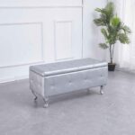Silver Tufted Hard Wood Storage Bench