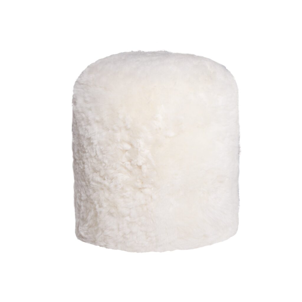 18″ x 18″ x 16.5″ White Short-Hair Sheepskin – Stump Pouf