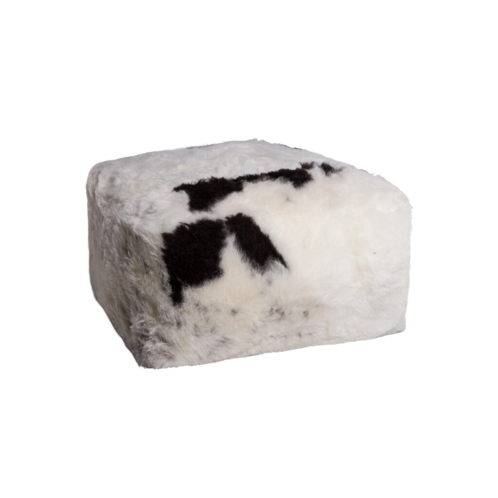 24″ x 24″ x 12″ Spotted Short-Hair Sheepskin Cube Pouf