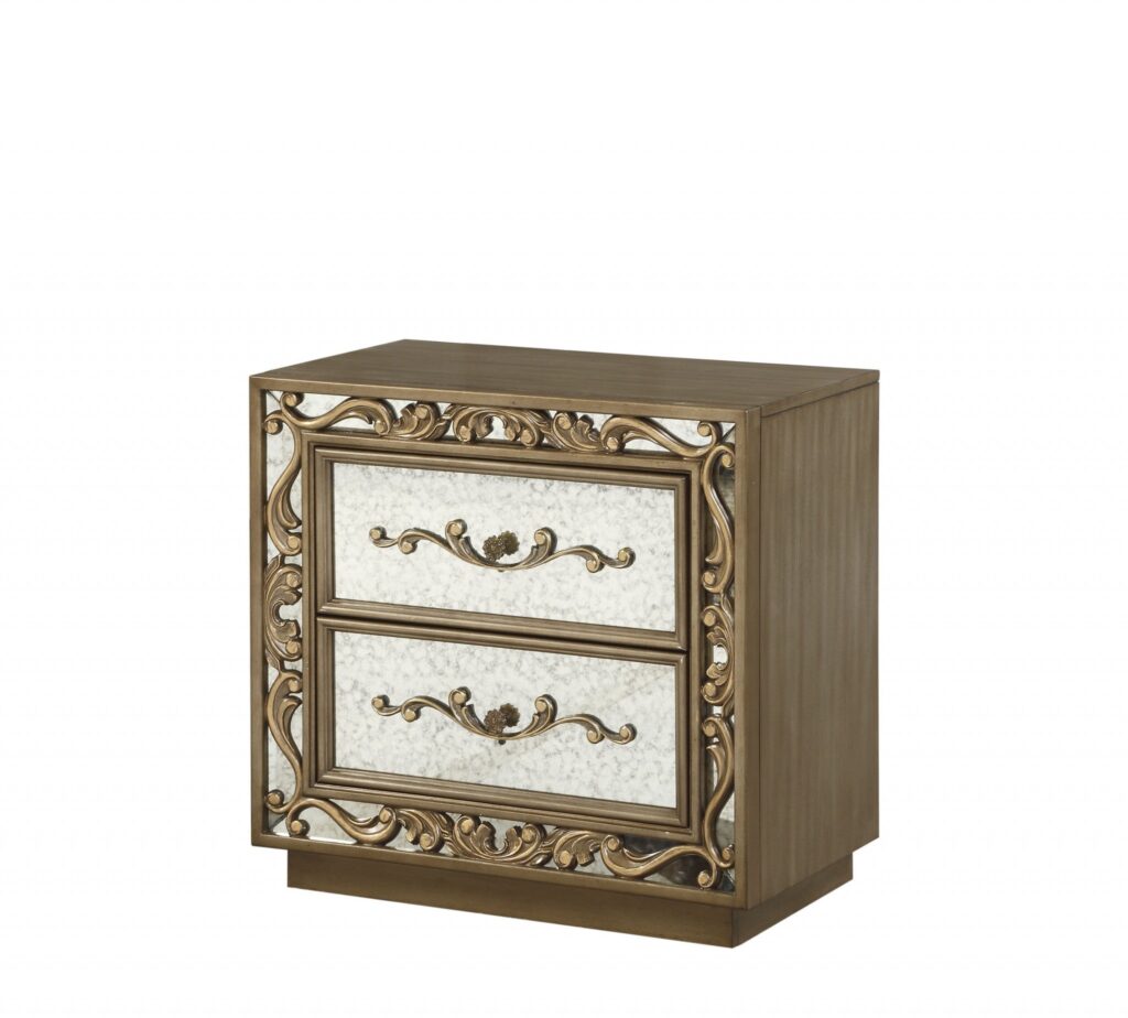 32′ X 18′ X 28′ Antique Gold And Mirrored Poplar Nightstand