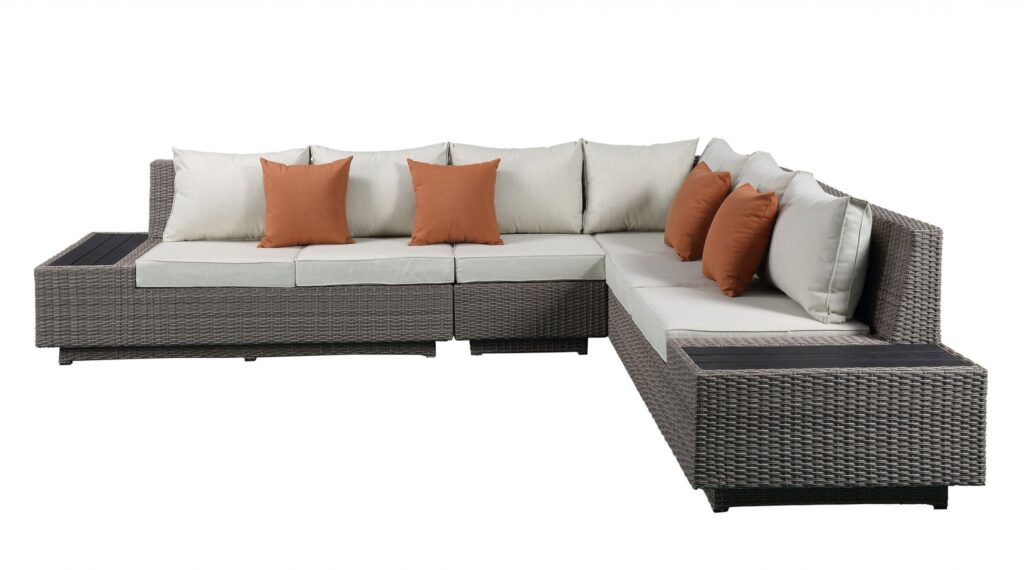 126′ X 100′ X 30′ Beige Fabric And Gray Wicker Patio Sectional And Cocktail Table