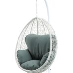 Green and White Hanging Pod Wicker Patio Swing Chair