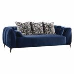 90′ X 42′ X 31′ Blue Velvet Sofa w5 Pillows