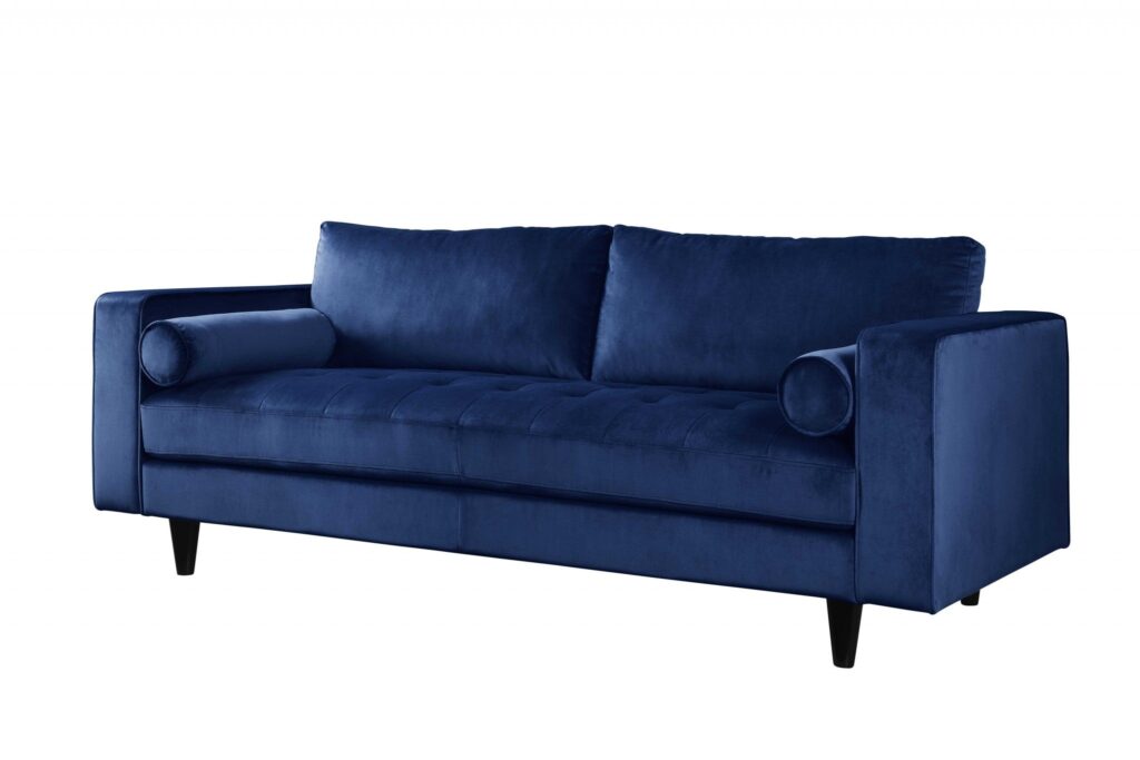 88′ X 38′ X 35′ Navy Velvet Sofa w2 Pillows