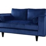 60′ X 38′ X 35′ Navy Velvet Loveseat w2 Pillows
