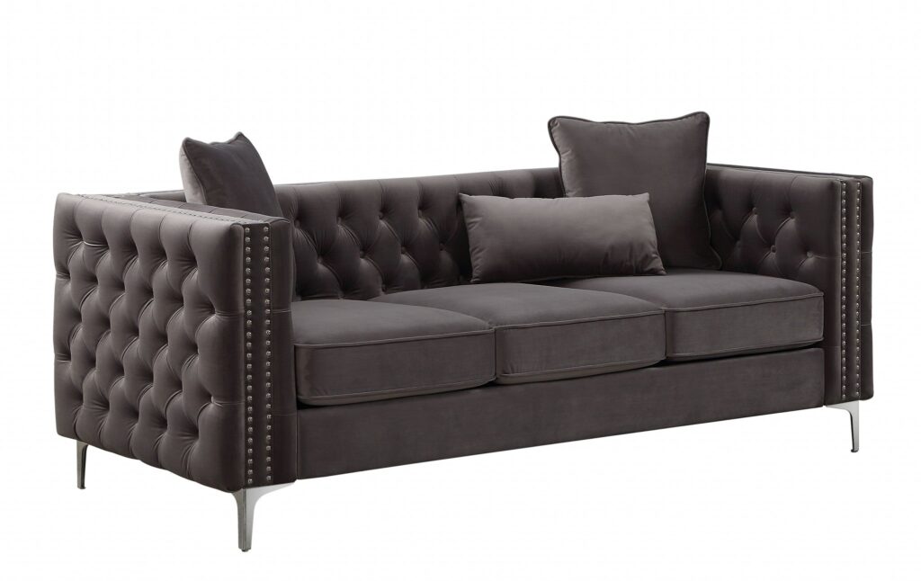 86′ X 34′ X 30′ Dark Gray Velvet Sofa w3 Pillows