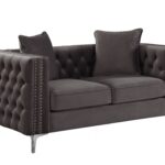 63′ X 34′ X 30′ Dark Gray Velvet Loveseat w2 Pillows