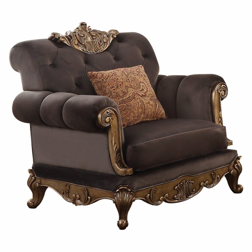 42′ X 41′ X 40′ Charcoal Fabric And Antique Gold Chair w 1 Pillow