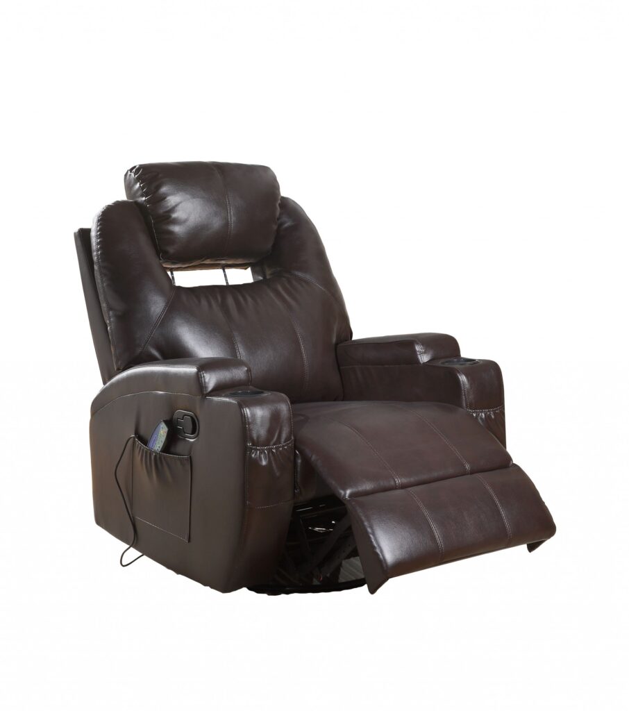 34′ X 37′ X 41′ Brown Bonded Leather Match Swivel Rocker Recliner With Massage