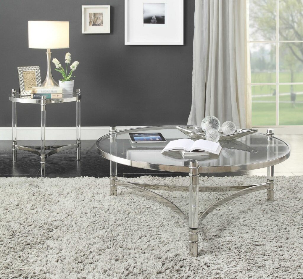 41′ X 41′ X 17′ Clear Acrylic Stainless Steel And Clear Glass Coffee Table