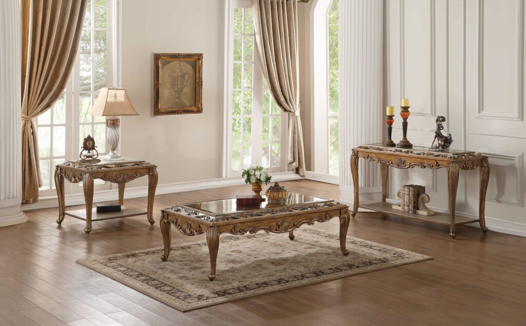 52′ X 30′ X 18′ Mirrored And Antique Gold Coffee Table