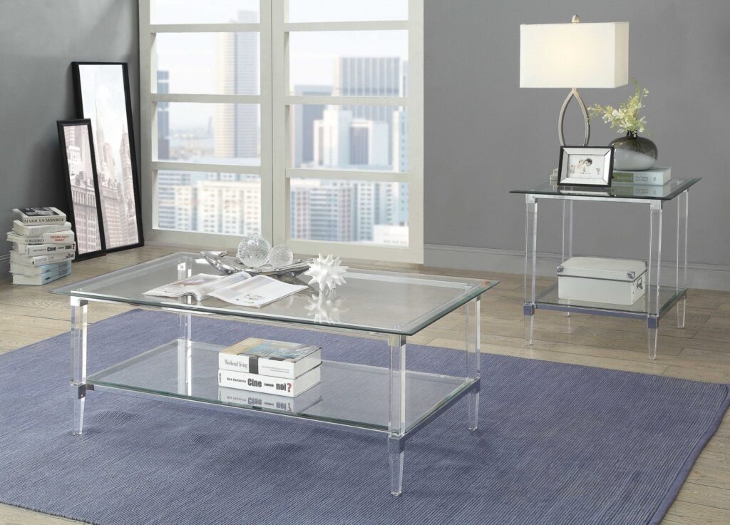 48′ X 26′ X 18′ Clear Acrylic Chrome And Clear Glass Coffee Table