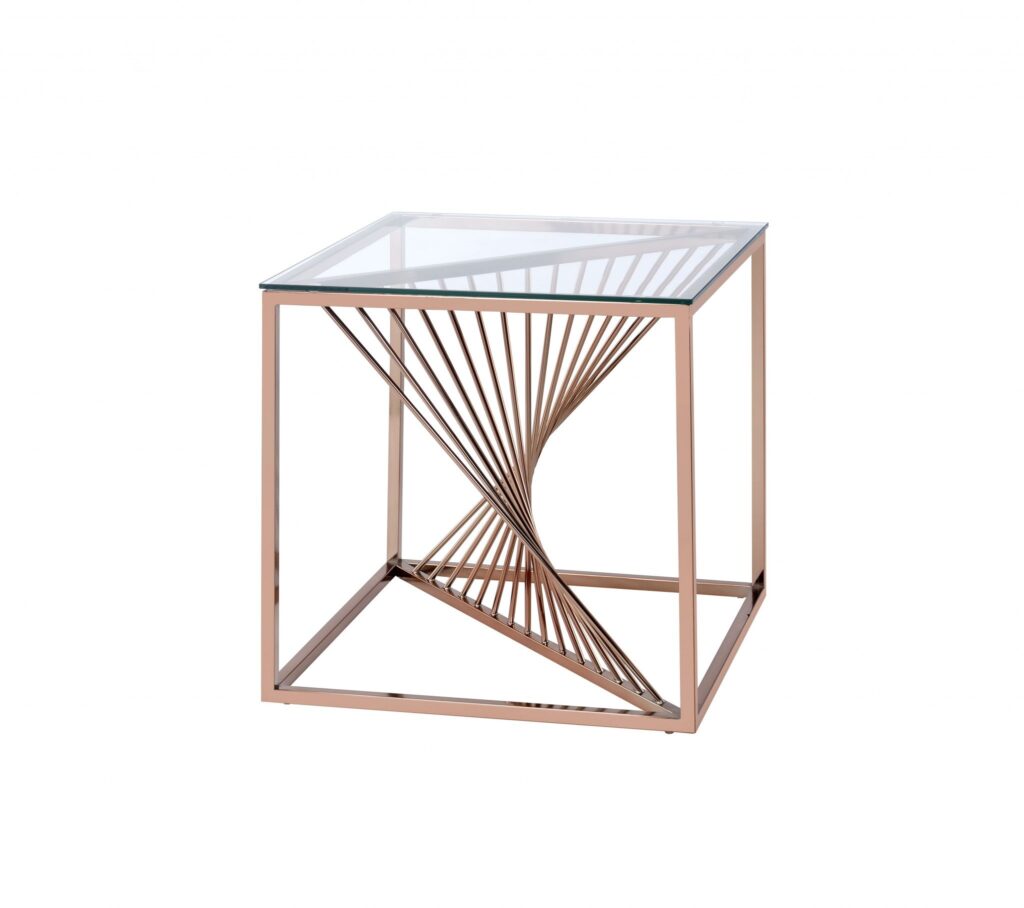 24′ X 24′ X 24′ Brushed Copper And Clear Glass End Table