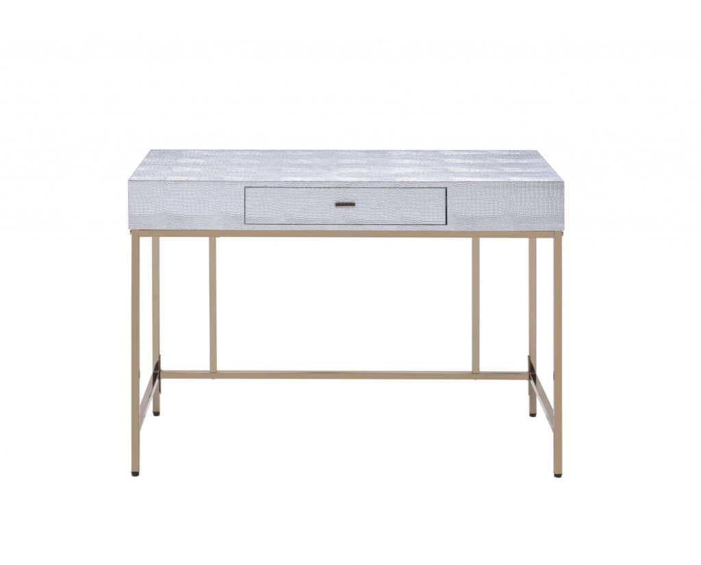 43′ X 19′ X 32′ Champagne And  Silver Metal Tube Desk