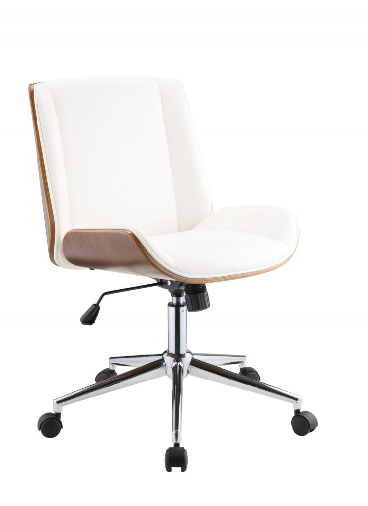21′ X 25′ X 3438′ White Leatherette And Walnut Office Chair