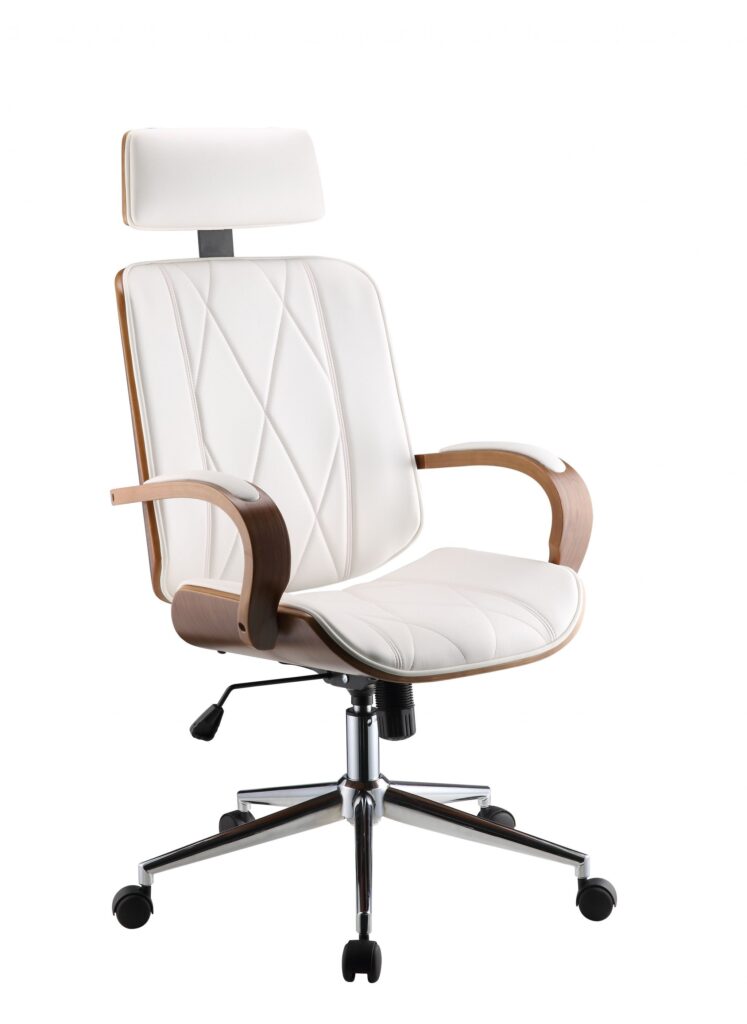 24″ X 26″ X 4649″ White Leatherette And Walnut Office Chair