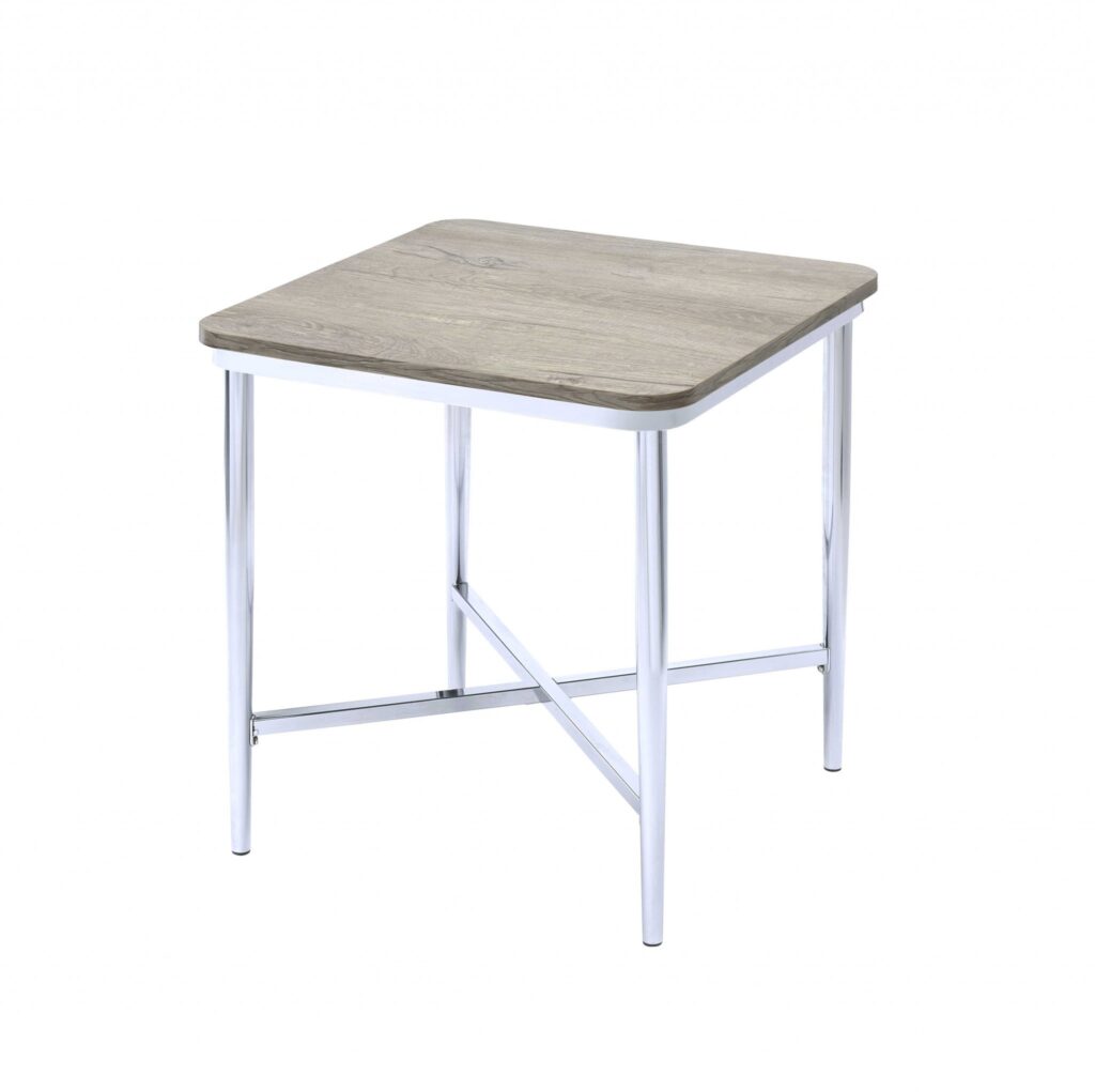 24′ X 24′ X 24′ Gray Oak And Chrome Metal Tube End Table