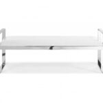 Modern Bench White Faux Leather Stainless Steel Base