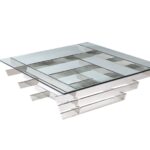 Coffee Table Square Clear Glass Stainless Steel Base