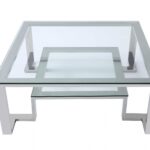 Square Clear Glass Coffee Table with Stainless Steel Base