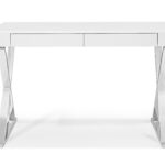 Desk Large High Gloss White Two Drawers Stainless Steel Base