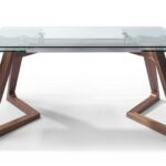 63 X 35 X 30 Walnut Glass Stainless Steel Extendable Dining Table
