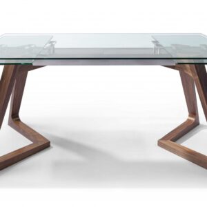 63 X 35 X 30 Clear Glass Aluminum Extendable Dining Table