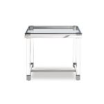 Side Table 10 mm Tempered Clear Glass Top Polished Stainless Steel Frame Acrylic Legs