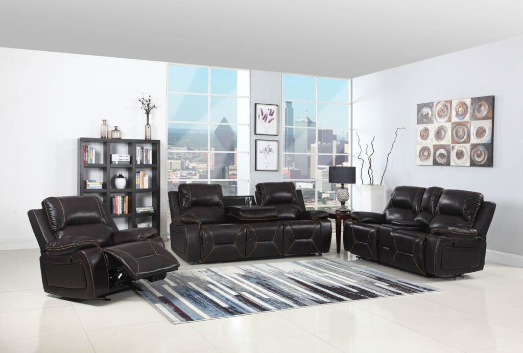 124″ Classy Brown Leather Sofa Set
