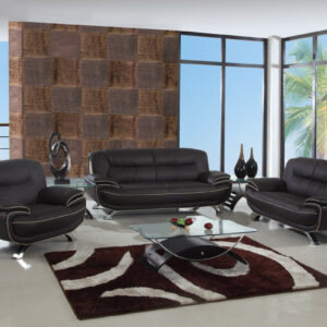 105" Glamorous Brown Leather Sofa Set