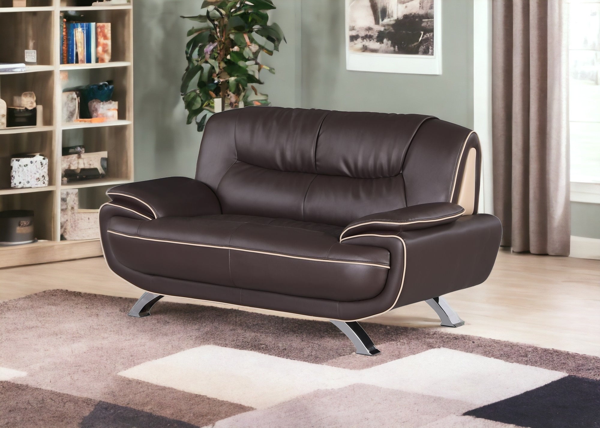 40" Sleek Brown Leather Loveseat